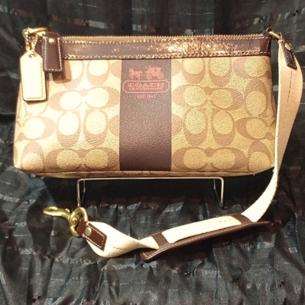 Mini Coach Demi heritage brown stripe shoulder bag